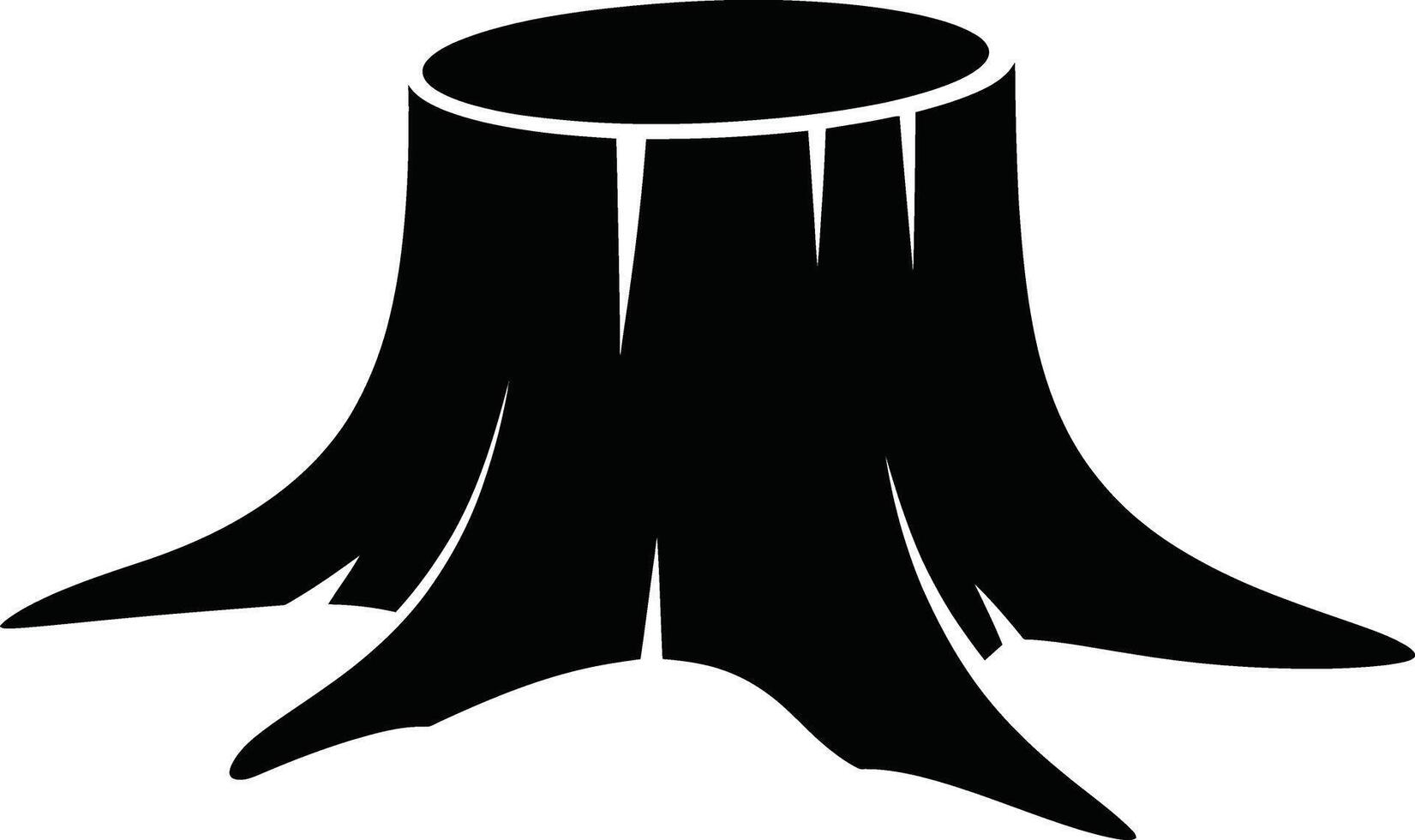 weathered Black shadow of a tree stump with exposed roots on a white background vector