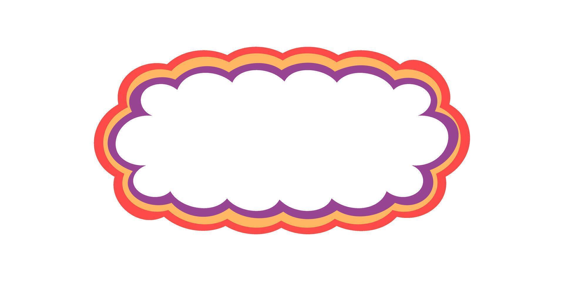 Groovy wavy rectangle outline in retro cartoon graphic style forms a scallop border element. Bold line frame with y2k background design, perfect for modern label or abstract pop art composition. vector