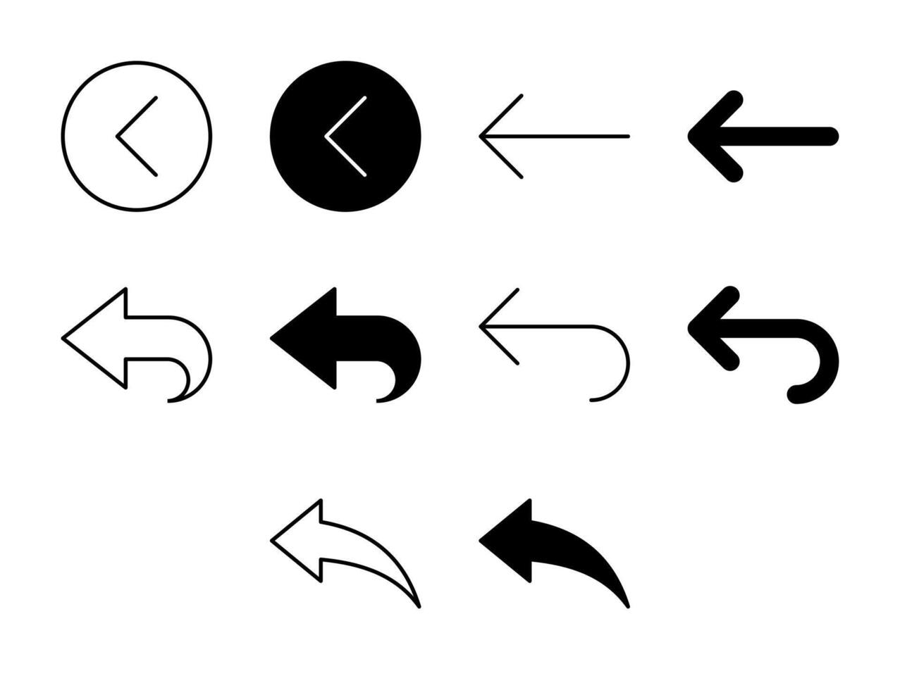 Back UI Icon Set Solid Line Arrow Navigation Style Collection vector