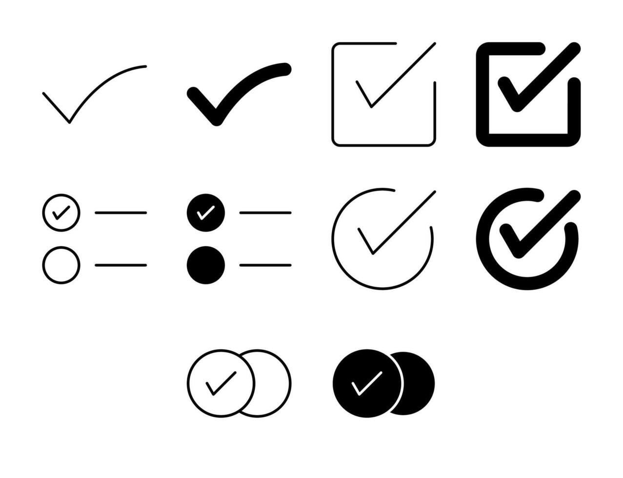 Checkbox UI Icon Set Solid and Line Check Mark Style Collection vector