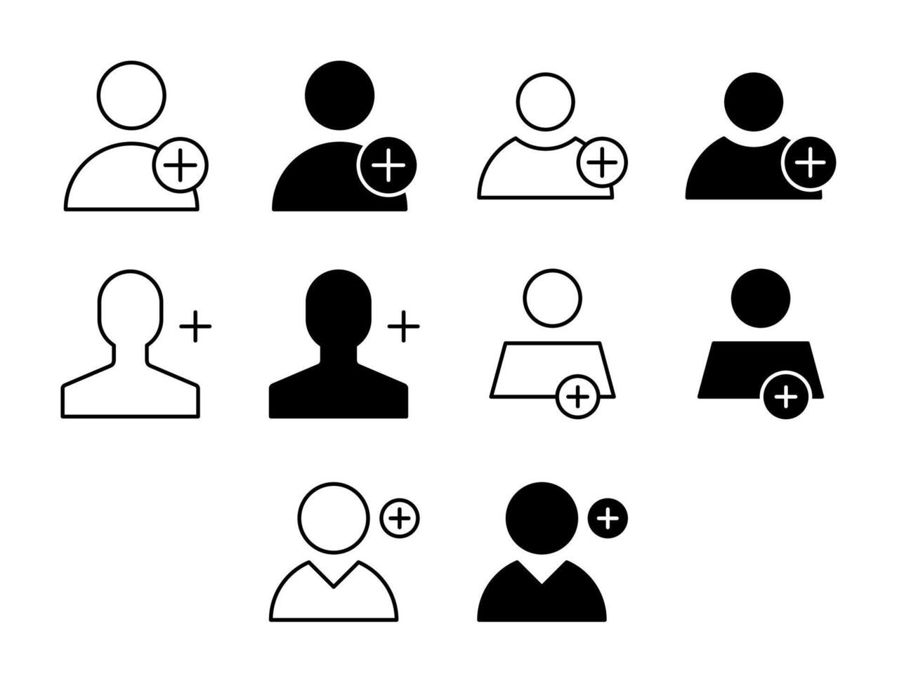 User Add UI Icon Set Solid and Line Account Profile Style Collection vector