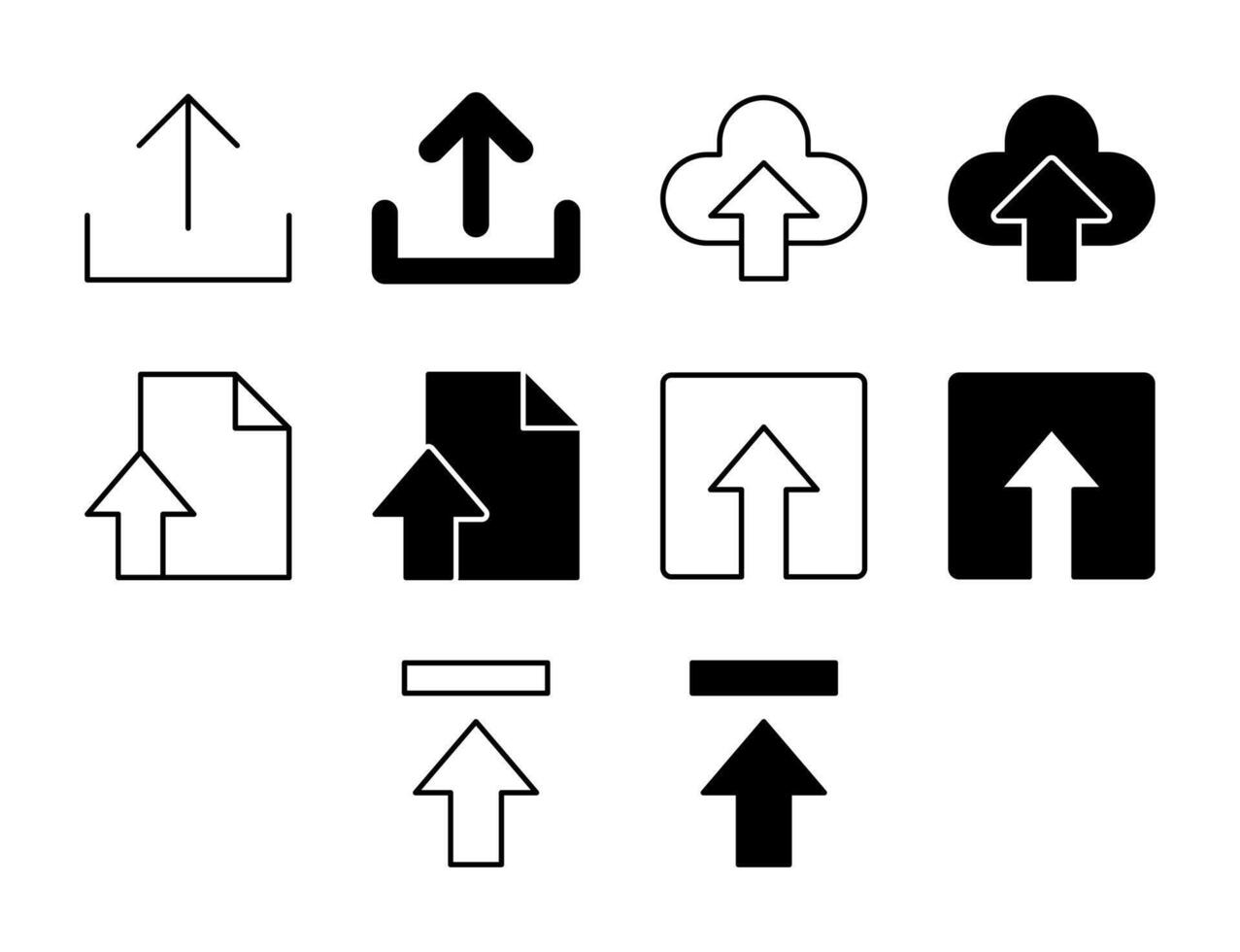 Upload UI Icon Set Solid and Line File Cloud Style Collection vector