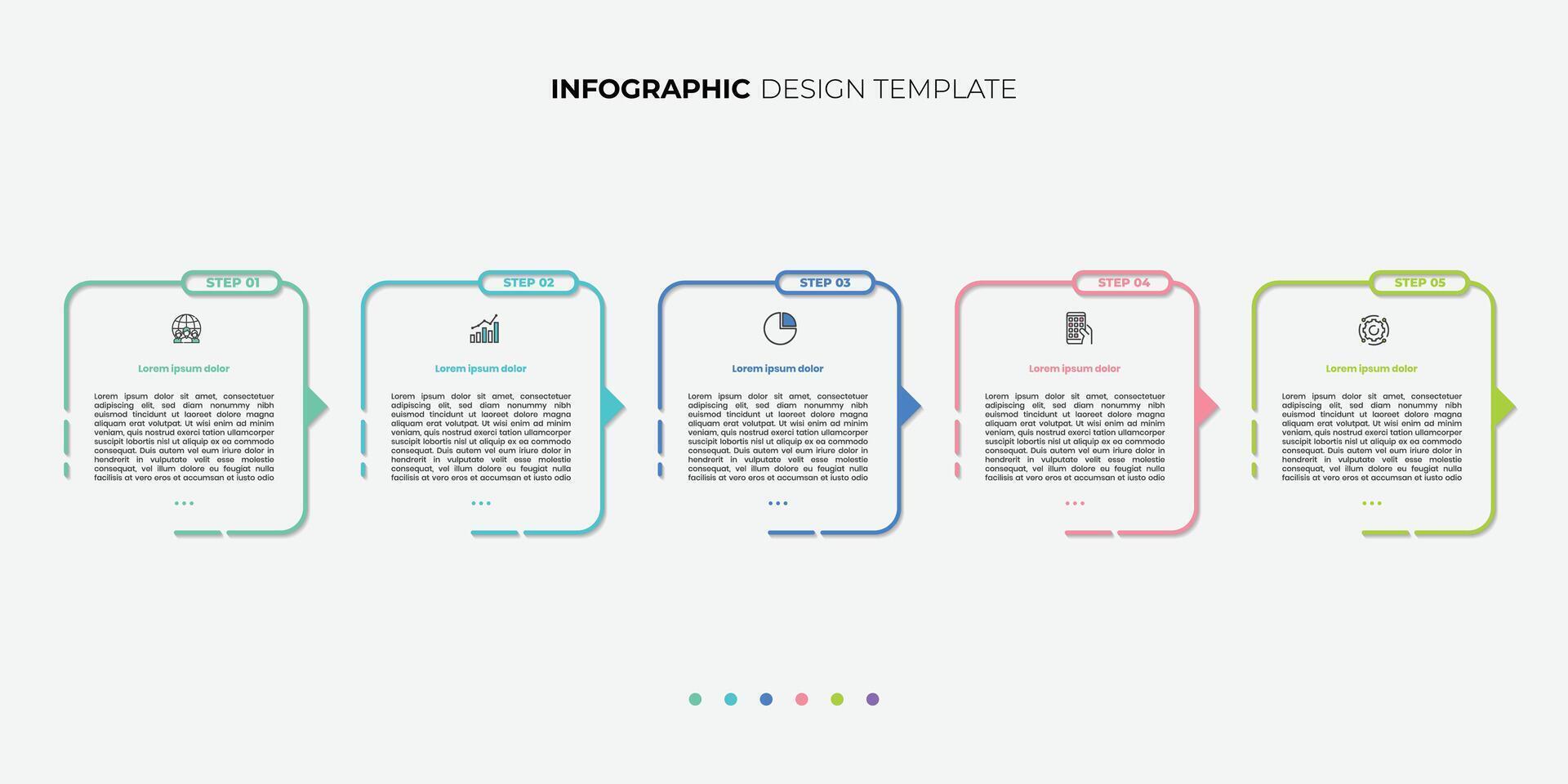 Timeline Creator infographic template. 5 Step timeline journey, calendar Flat simple infographics outline illustration template vector