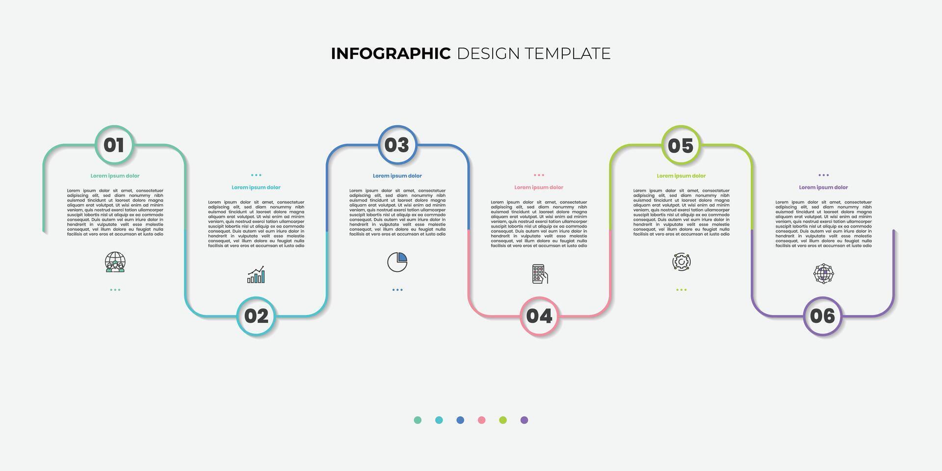 Modern Timeline Creator infographic template. 6 Step timeline journey, calendar Flat simple infographics design vector