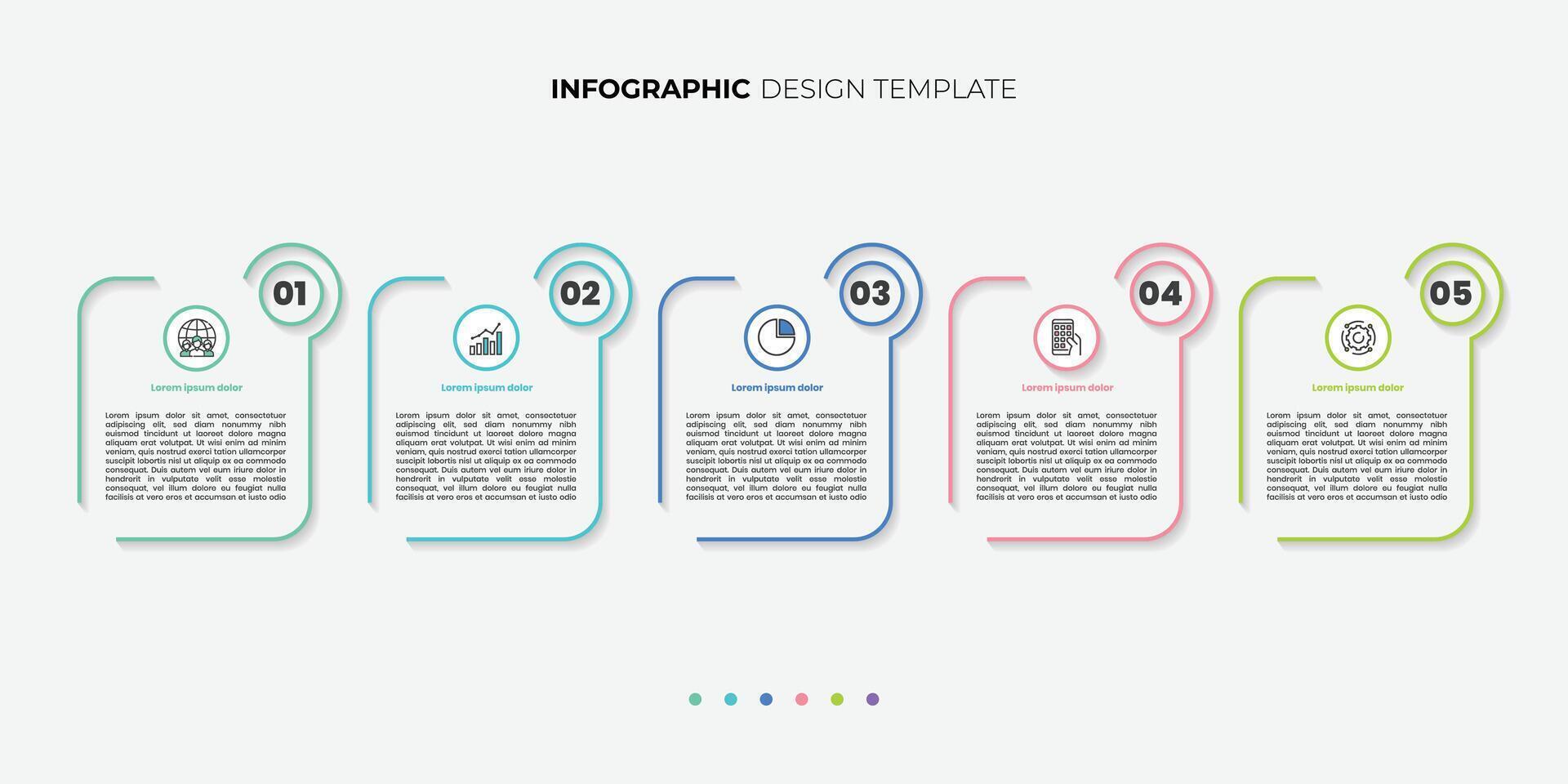 Modern Design template for infographic labels with icons and 5 options or steps. Suitable for process diagrams, presentations, sign, banners, flow charts, and infographics. vector