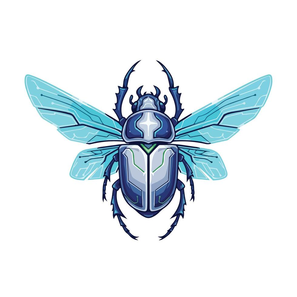 Futuristic insect technology concept gleaming beetle with circuit patterns on wings design vector