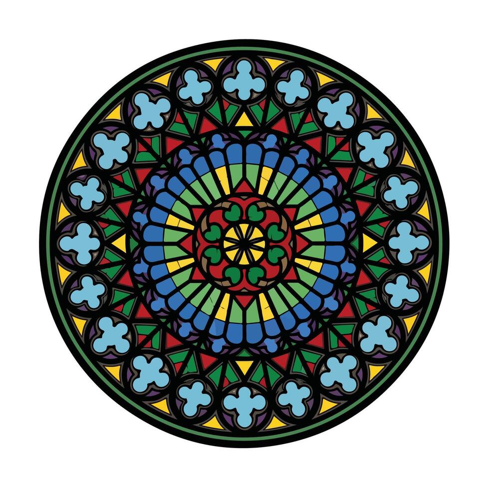 Intricate Circular Stained Glass Inspired Design With Colorful Geometrical Patterns Decoration vector
