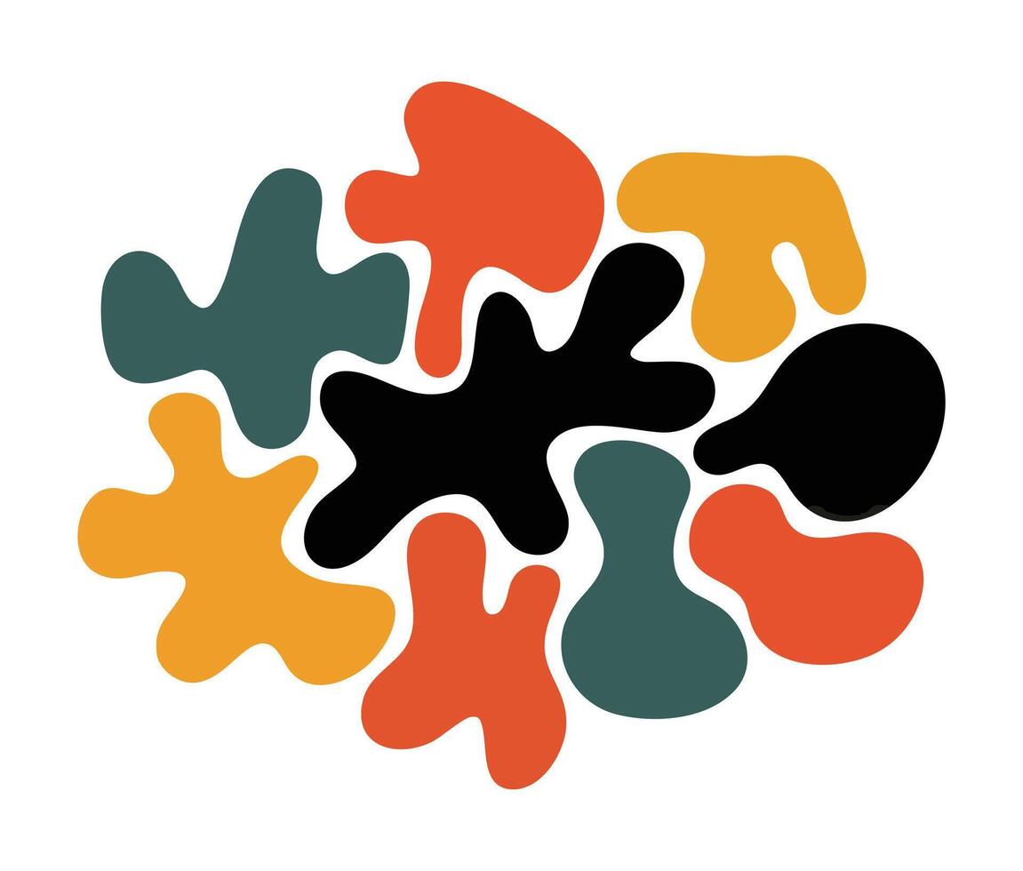 Abstract Clustered Silhouette Artwork Featuring Weird Freeform Experimental Shapes Grouped In Center With Clean White Frame Border Margin vector