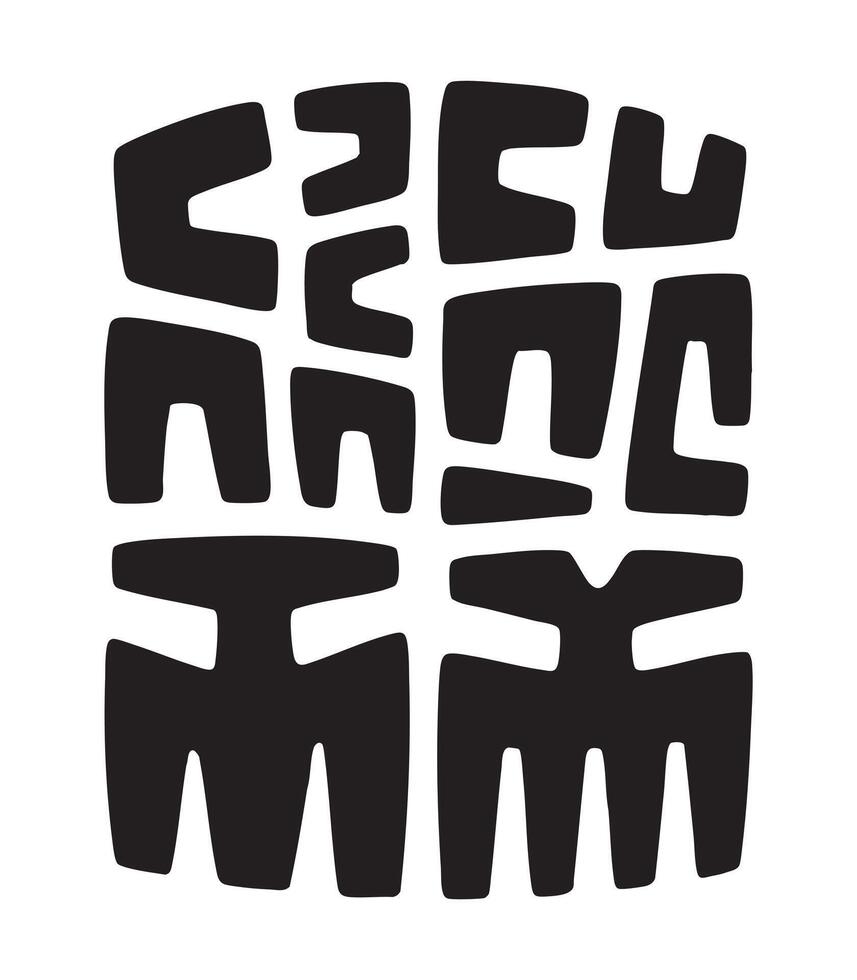 Abstract Tribal Inspired Silhouette Artwork Bold Angular Black Shapes Clustered In Central Composition With Clean White Padding Minimal Design vector