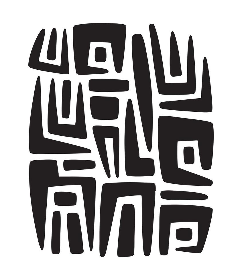 Abstract Tribal Silhouette Artwork With Bold Angular Black Forms On White Background vector