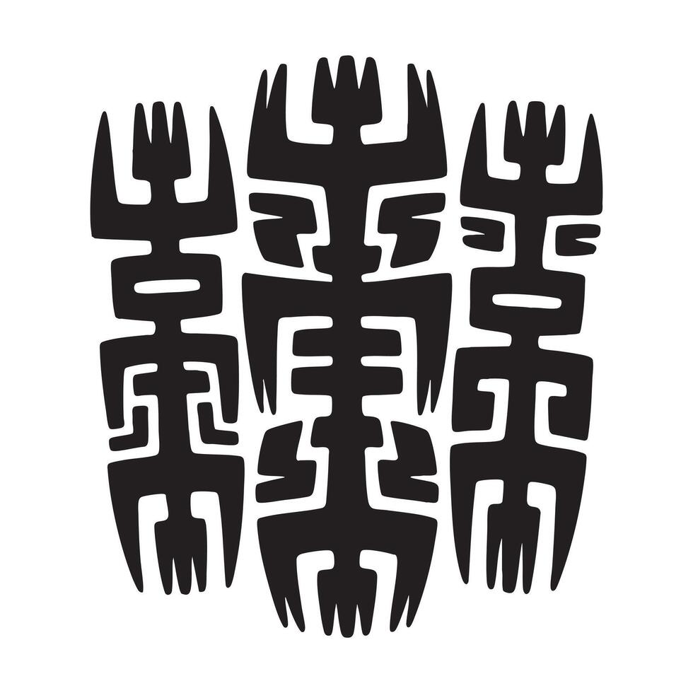 Striking Abstract Artwork In Tribal Silhouette Style Featuring Central Cluster Of Bold Angular Black Shapes Reminiscent Of Ancient Symbolic Design vector