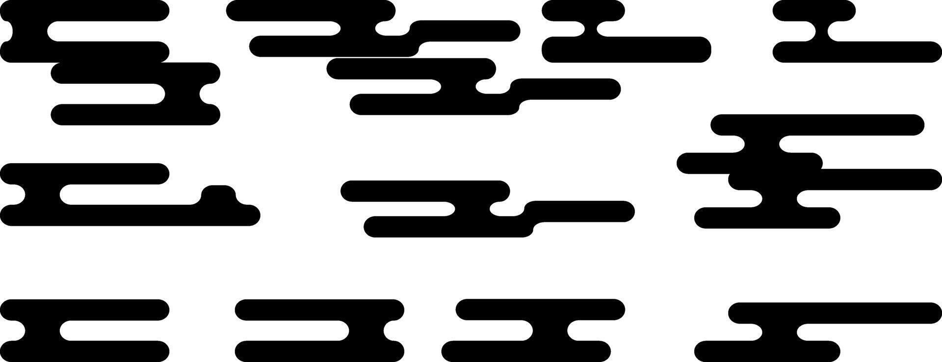 Variety of black cloud elements float with rounded edges on a transparent background vector