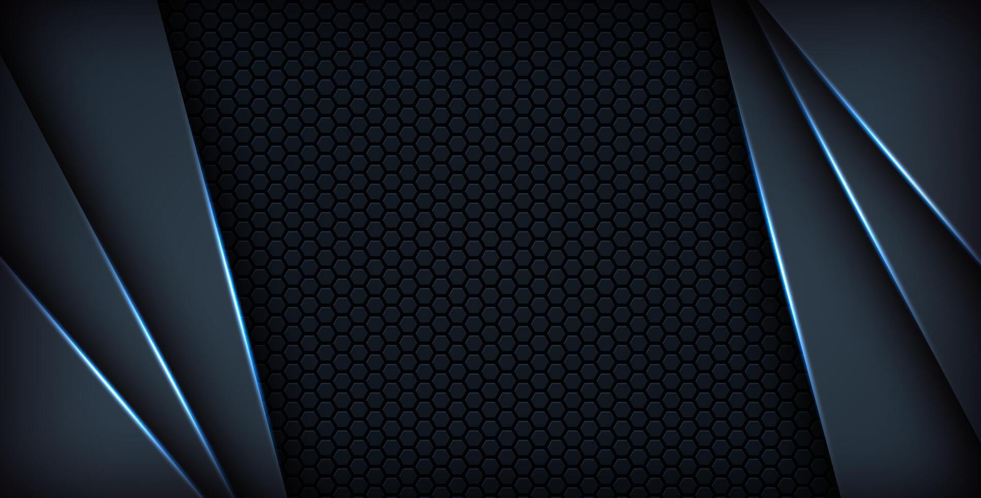 dark abstract blue light background gradient shapes. navy blue hexagon mesh pattern decoration.. vector