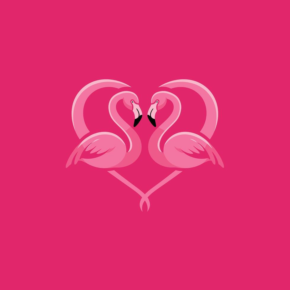Logo design of two flamingos in the shape of a heart on a pink background vector