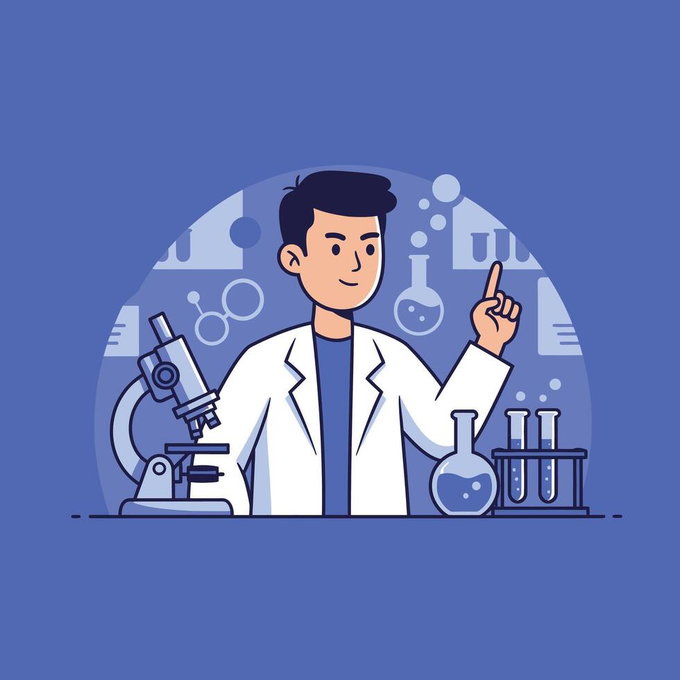 Logo design of a lab technician pointing at something vector