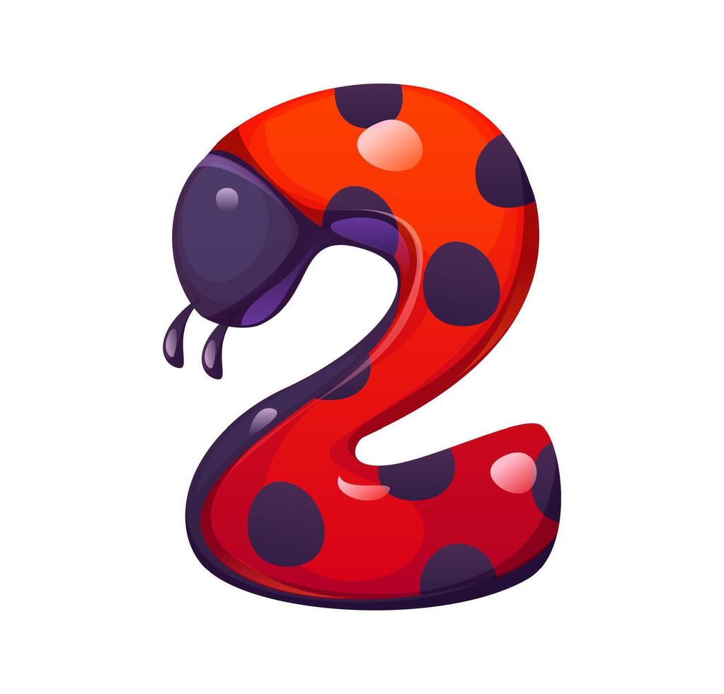Ladybug cartoon font typeset digit 2 two vector