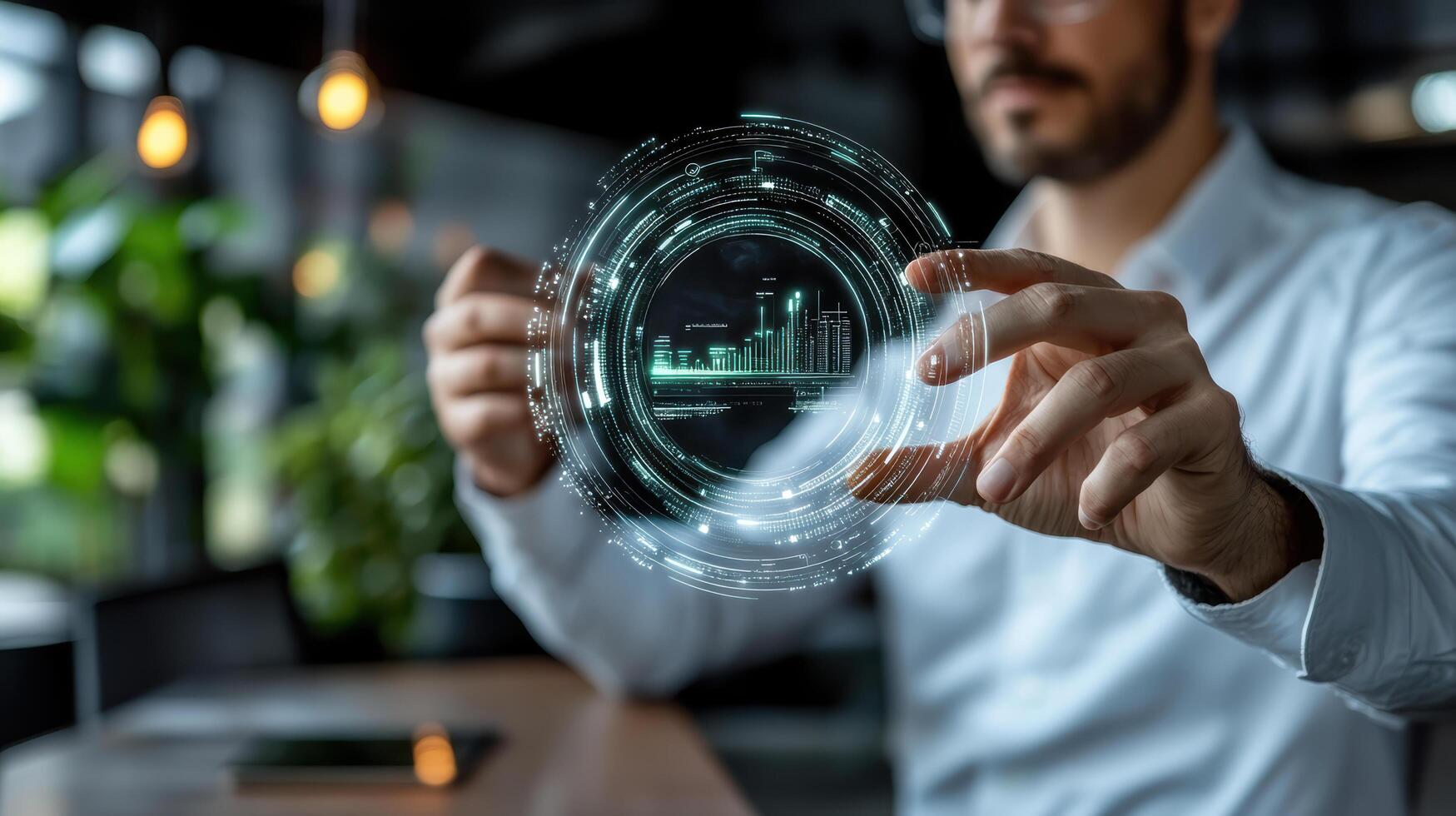 Digital interface holographic display business analytics modern technology data visualization photo