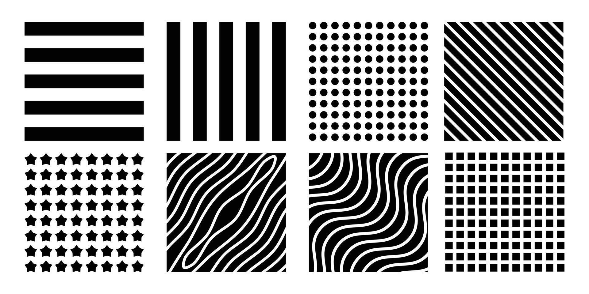 Set of Geometric Patterns. Stripes, Dots, Waves, and Shapes Textures. vector