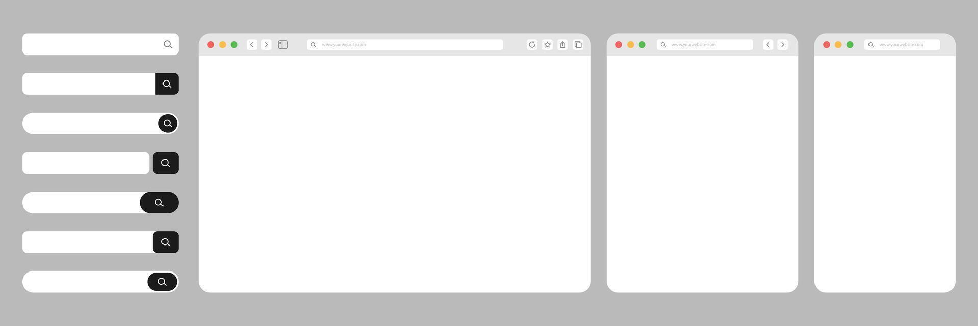 Browser window mockup with search bar. Browser Windows and Search Bar UI Elements. Minimal Web Design Mockup. vector
