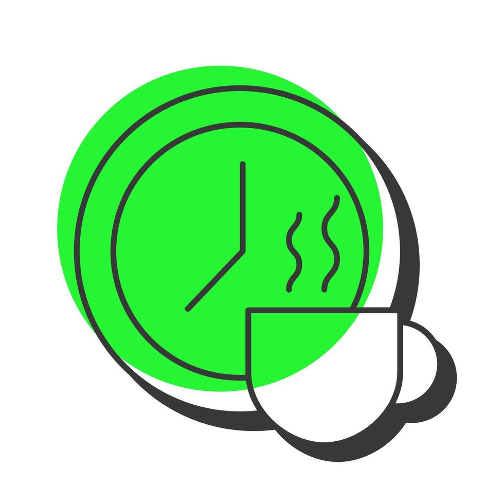 Coffee break offset shadow line icon. Hot drink, beverage. Workload management, workflow efficiency. Bold outline symbol with solid green fill. Modern flat illustration. Editable stroke vector