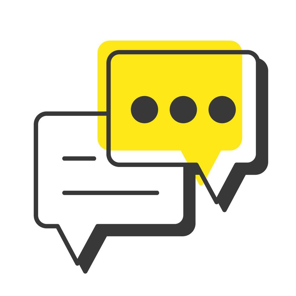 Chat bubbles offset shadow line icon. Communication software, conversation. Talk messages, discussion. Bold outline symbol with solid yellow fill. Modern flat illustration. Editable stroke vector