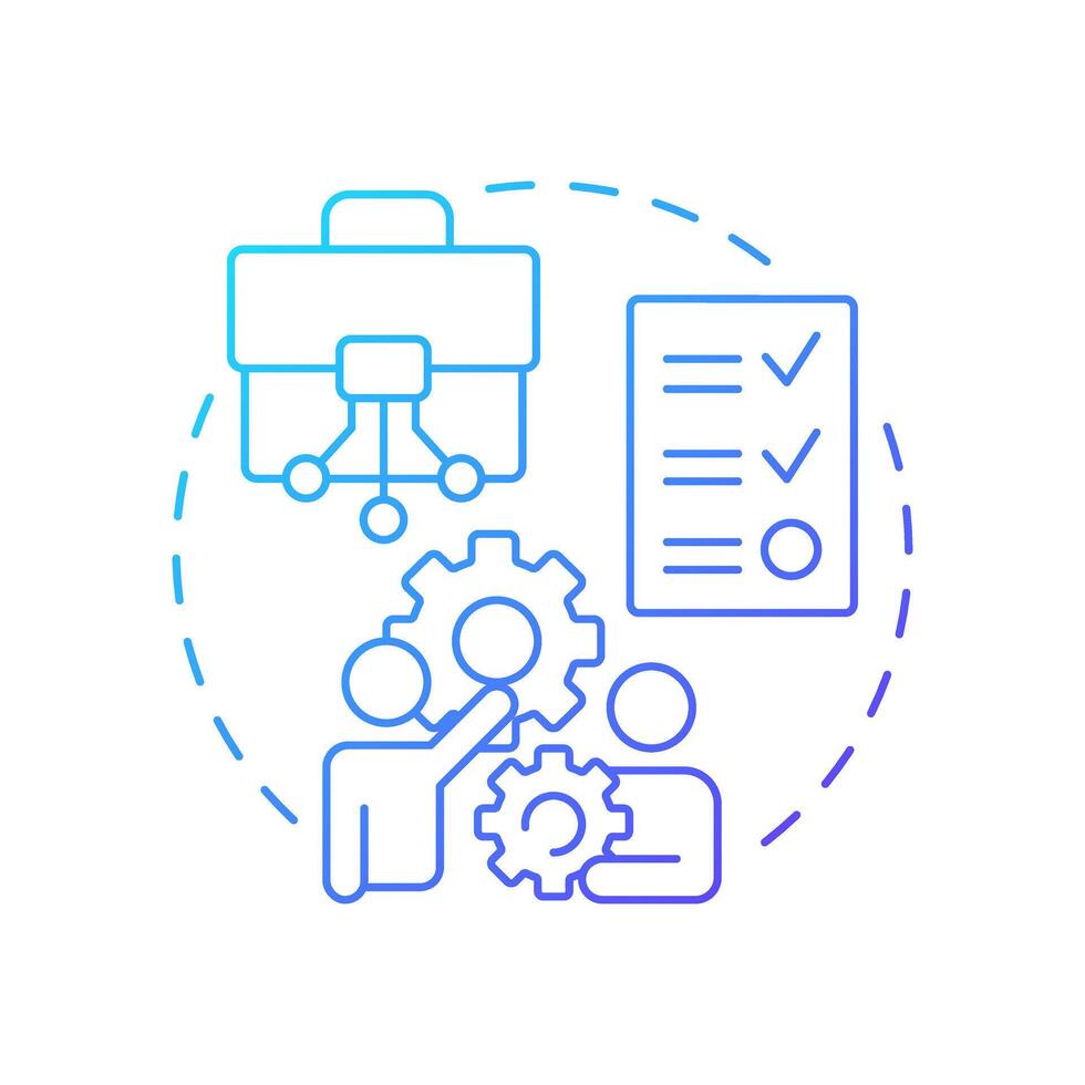 Work blue gradient concept icon. Tasks, responsibilities, workflows. Nadler Tushman congruence framework. Round shape line illustration. Abstract idea. Graphic design. Easy to use in blog post vector