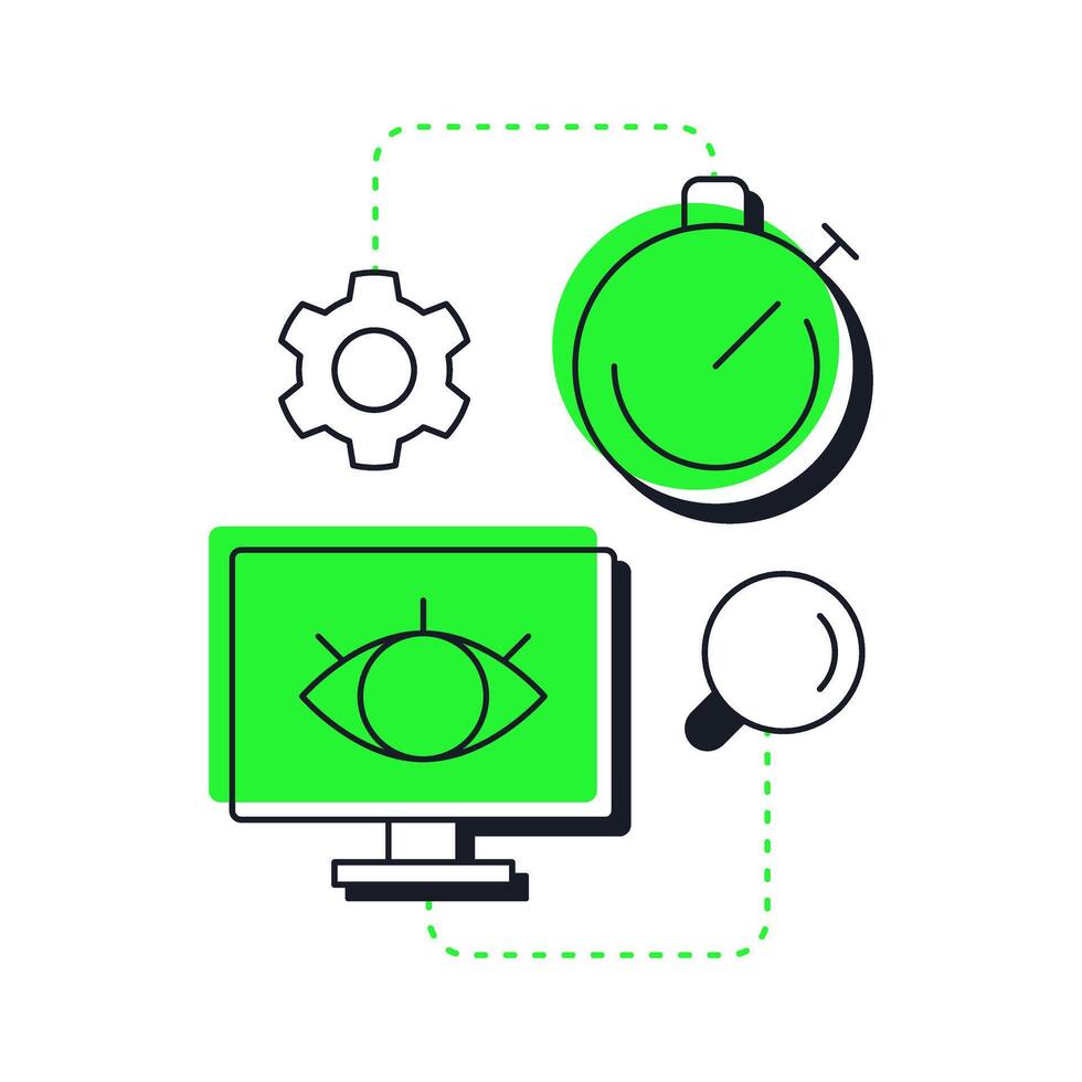 Monitoring modern linear concept icon. Tracking of organization performance. Step in capacity management processes. Flat outline elements connected with dotted lines. Creative visual. Easy to edit vector