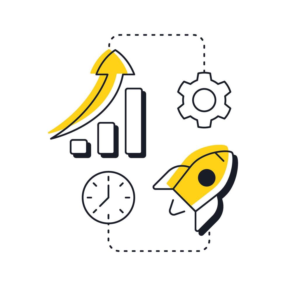 Throughput modern linear concept icon. Actual performance and efficiency in company. Capacity management metric. Flat outline elements connected with dotted lines. Creative visual. Easy to edit vector