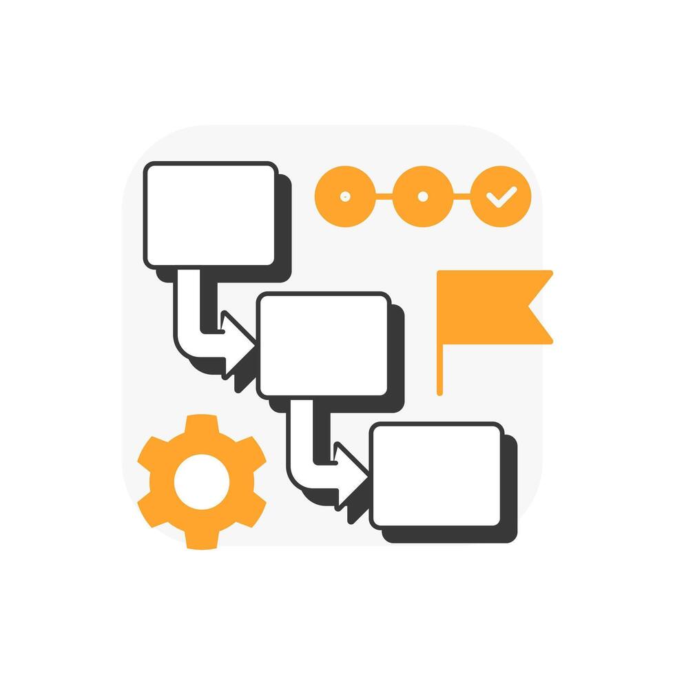 Waterfall model flat outline concept icon. Workflow structure, organization. Goal, milestone. Efficiency, performance. Modern line illustration with orange glyphs. Conceptual visual. Easy to edit vector