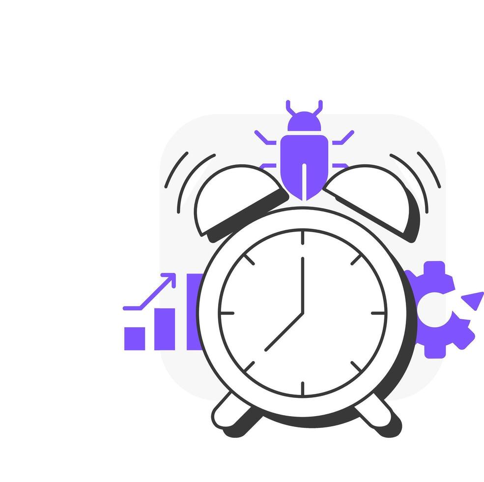 Early testing flat outline concept icon. Bug analysis, tracking. Software engineering, development. Time management. Modern line illustration with purple glyphs. Conceptual visual. Easy to edit vector