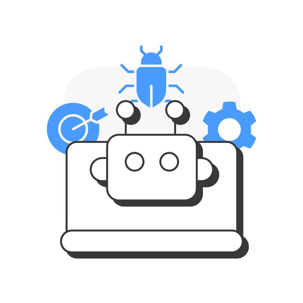 Test execution flat outline concept icon. Bug analysis, tracking. Artificial intelligence, chatbot. Software development. Modern line illustration with blue glyphs. Conceptual visual. Easy to edit vector