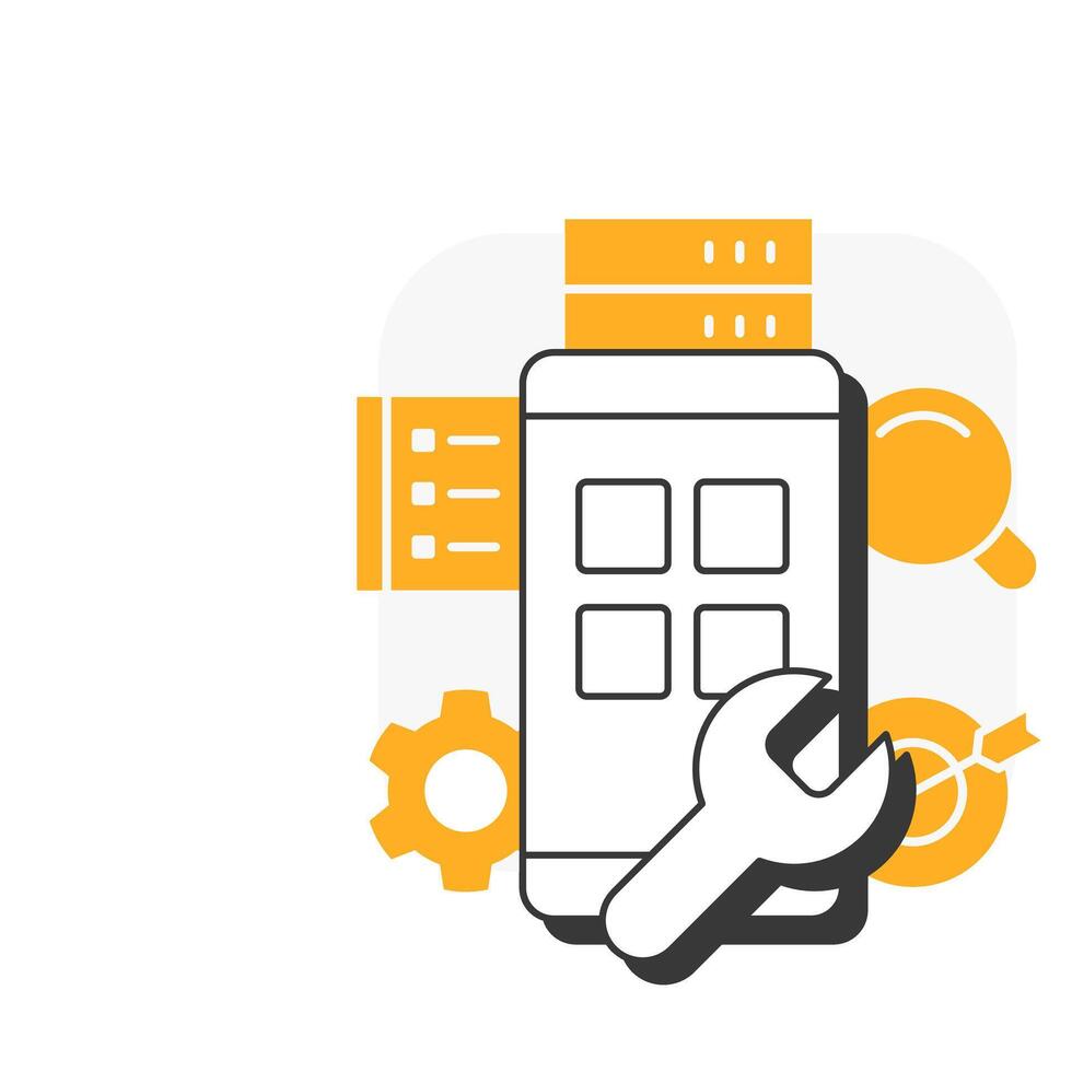 System testing flat outline concept icon. Software engineering, quality assurance. Data management. Task list. Modern line illustration with orange glyphs. Conceptual visual. Easy to edit vector