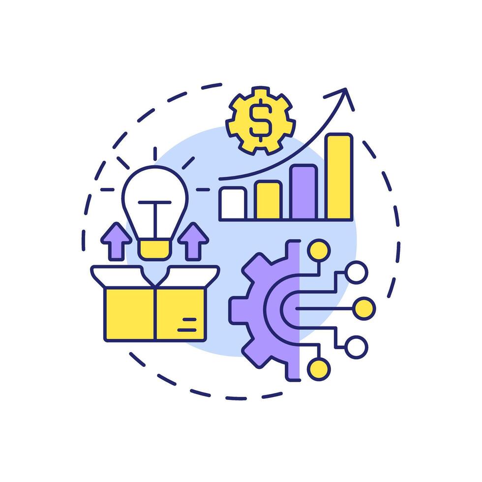 Inside out open innovation multi color concept icon. Outward transfer of internal knowledge and technologies. Round shape line illustration. Abstract idea. Graphic design. Easy to use in brochure vector