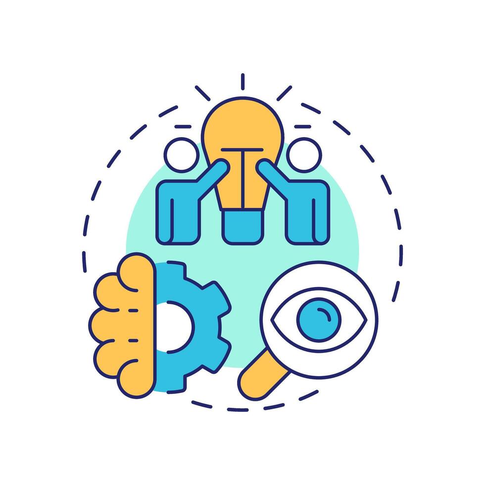 Idea generation multi color concept icon. Brainstorming, research, observation of feedbacks. Innovation funnel. Round shape line illustration. Abstract idea. Graphic design. Easy to use in brochure vector