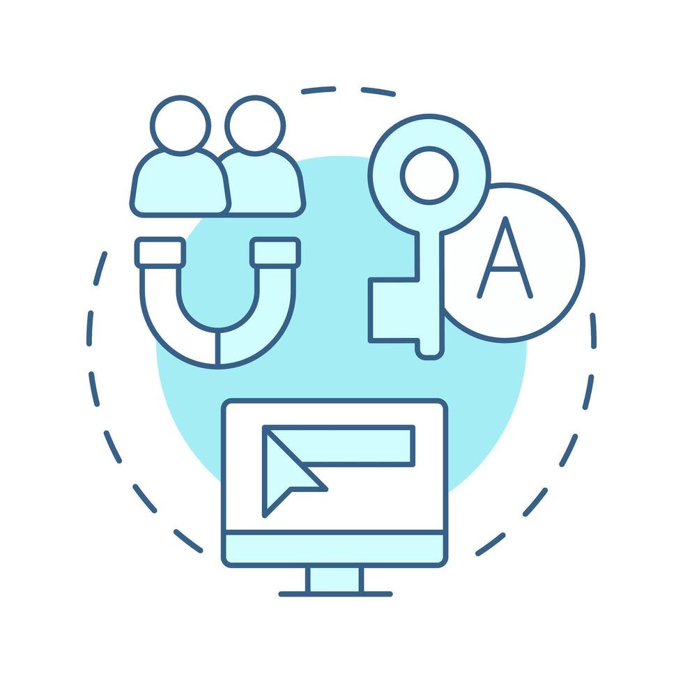 SEM soft blue concept icon. Lead generation, marketing. Target audience, customers. Round shape line illustration. Abstract idea. Graphic design. Easy to use in presentation, infographic vector