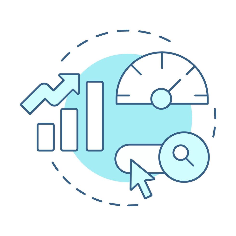 SEO soft blue concept icon. Statistical chart, meter. Metric analysis, web search. Round shape line illustration. Abstract idea. Graphic design. Easy to use in presentation, infographic vector