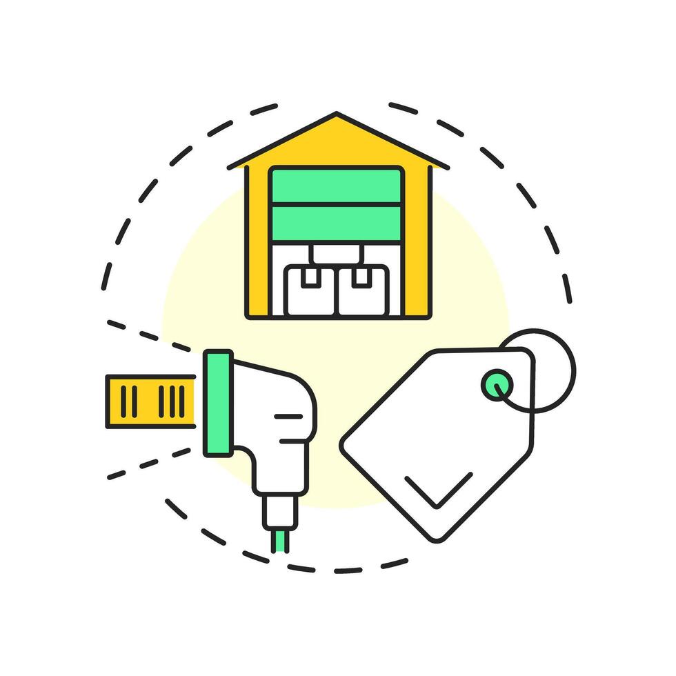 Barcode inventory management multi color concept icon. Scanner tracking of stock. Supplies management strategy. Round shape line illustration. Abstract idea. Graphic design. Easy to use in article vector