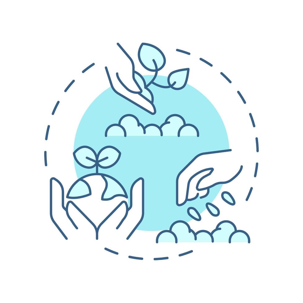 Planting and seeding soft blue concept icon. Jumpstart ecosystem recovery. Phase of wetland restoration. Round shape line illustration. Abstract idea. Graphic design. Easy to use in booklet vector
