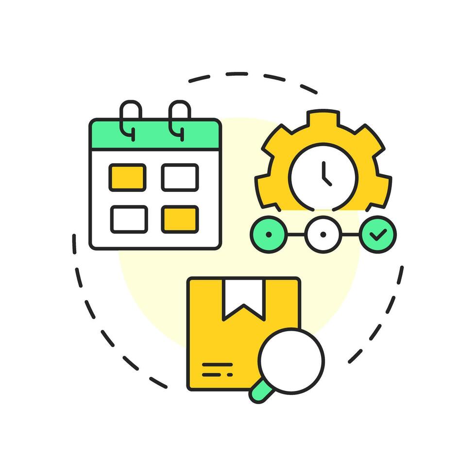 Periodic inventory system multi color concept icon. Manual updates of resources. Supplies management strategy. Round shape line illustration. Abstract idea. Graphic design. Easy to use in article vector