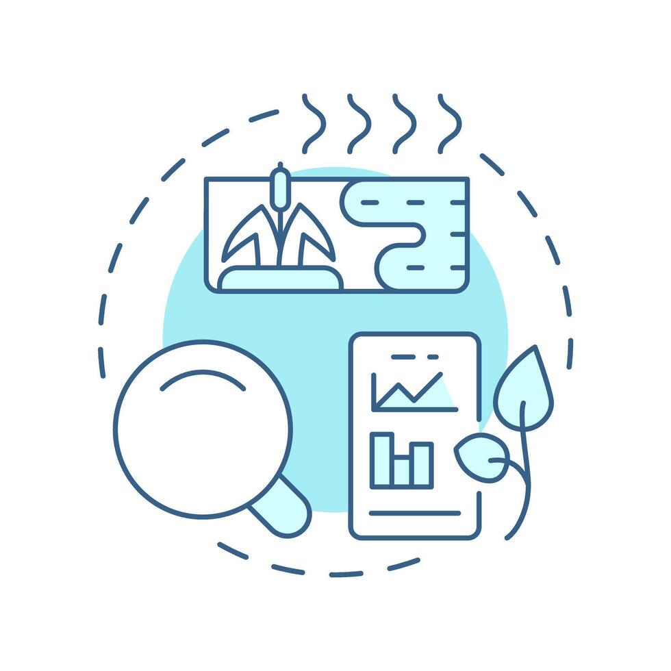Wetland monitoring soft blue concept icon. Observation and data collection. Phase of swamps restoration. Round shape line illustration. Abstract idea. Graphic design. Easy to use in booklet vector