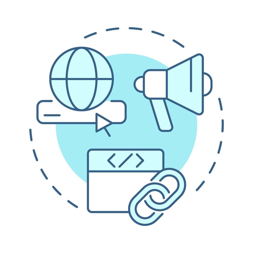 Off-page seo soft blue concept icon. Web search. Internet, network. Marketing optimization. Round shape line illustration. Abstract idea. Graphic design. Easy to use in presentation, infographic vector