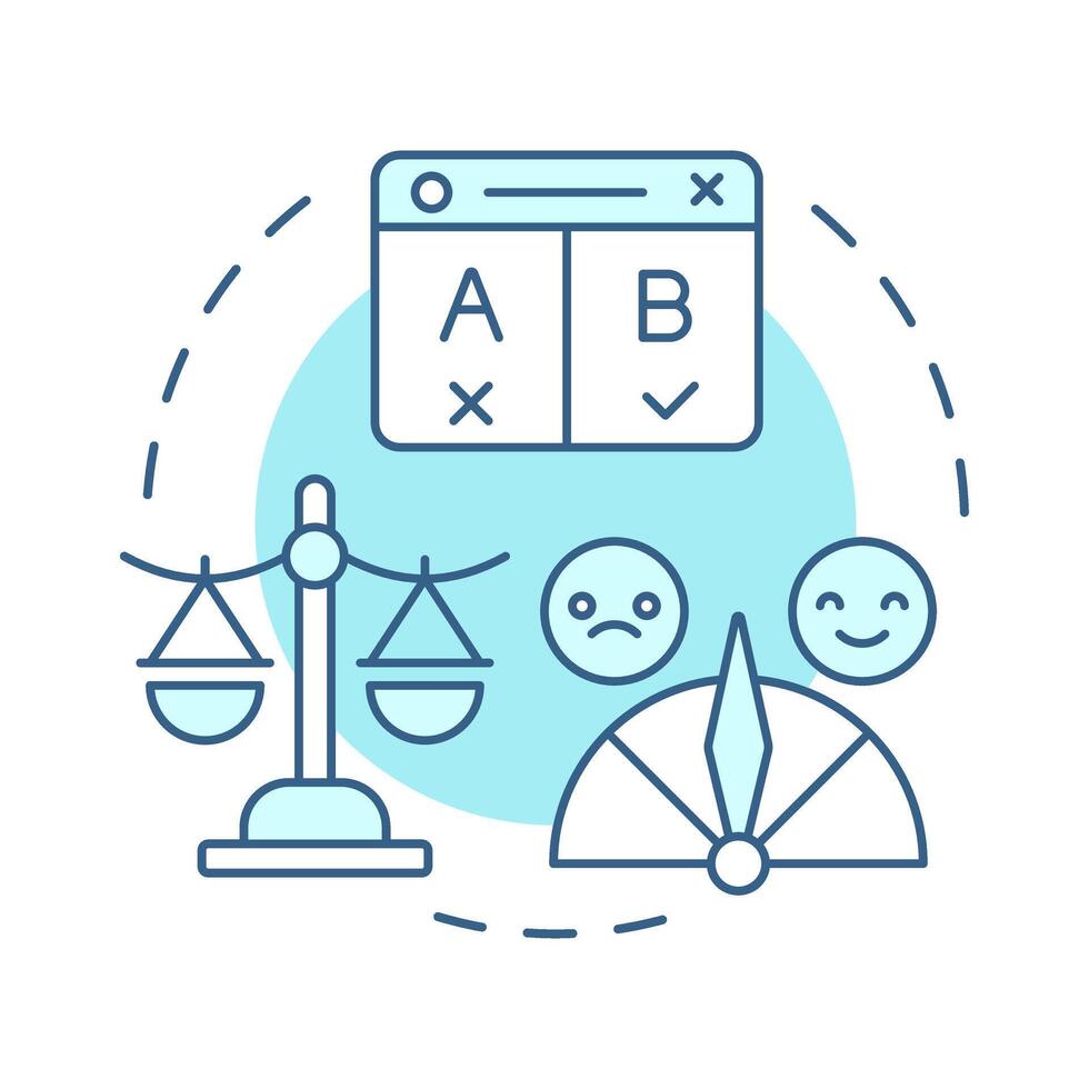 A and B testing soft blue concept icon. Customer experience, satisfaction. User behaviour. Round shape line illustration. Abstract idea. Graphic design. Easy to use in presentation, infographic vector