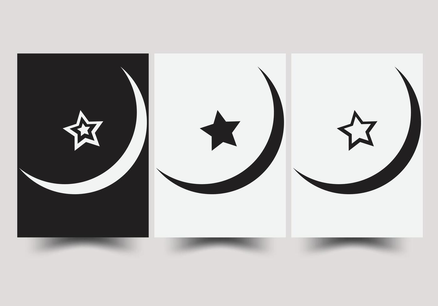 Islamic crescent moon and star symbols presented in three distinct color variations for design projects vector