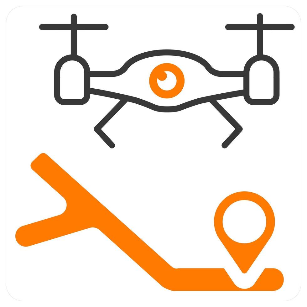 drone location and pin icon concept in orange color vector