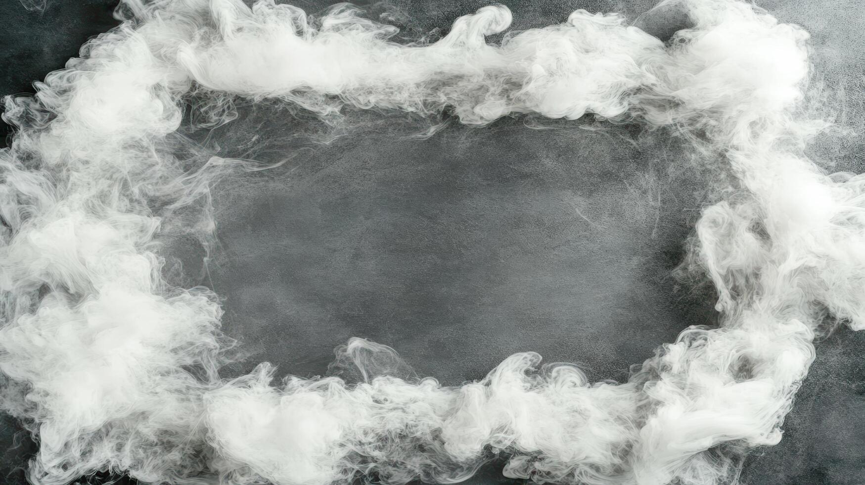 Foggy cloud frame, swirling mist on dark surface, creating mysterious atmosphere photo