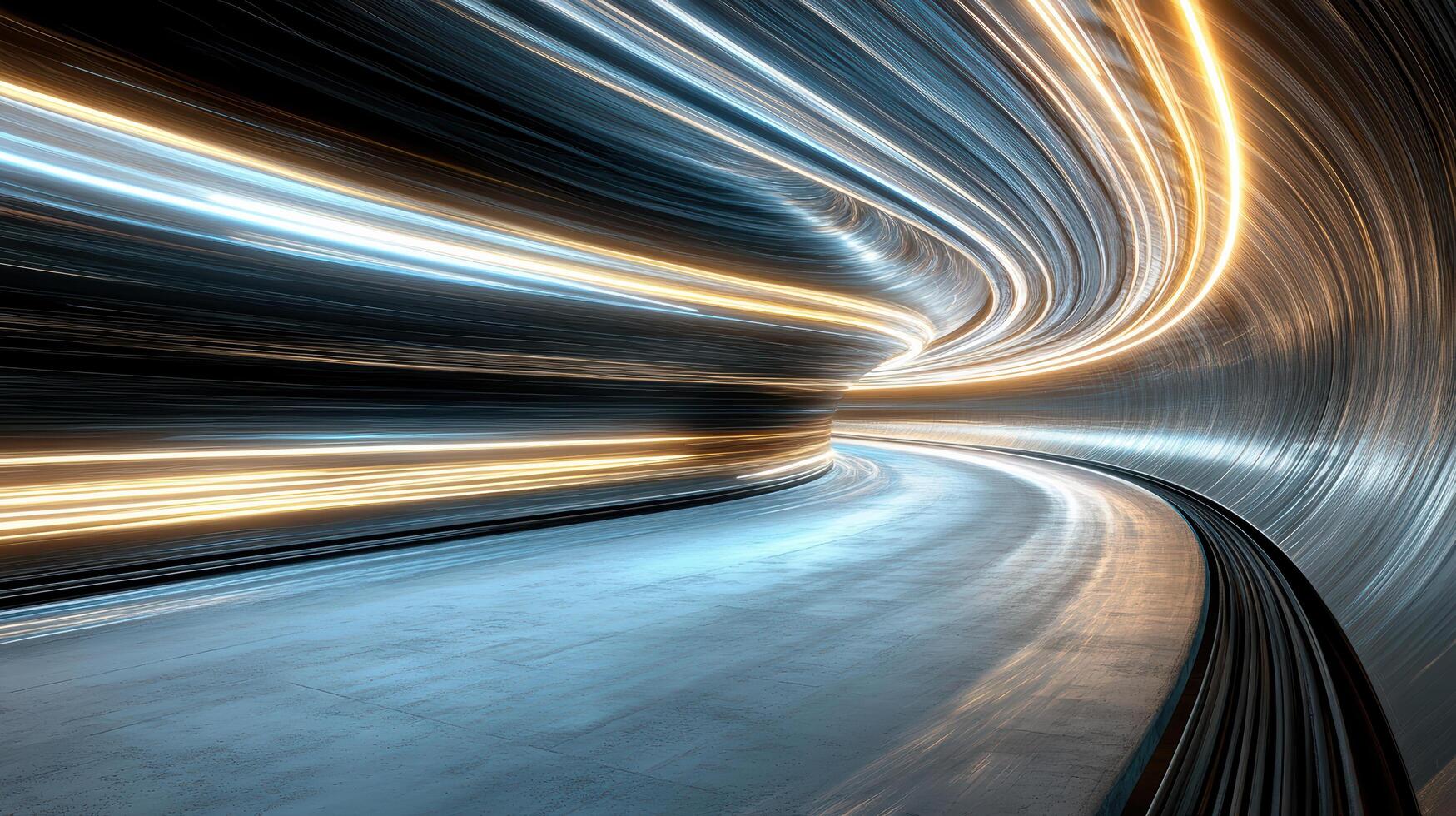 Dynamic curved lines symbolize acceleration and speed in futuristic tunnel photo