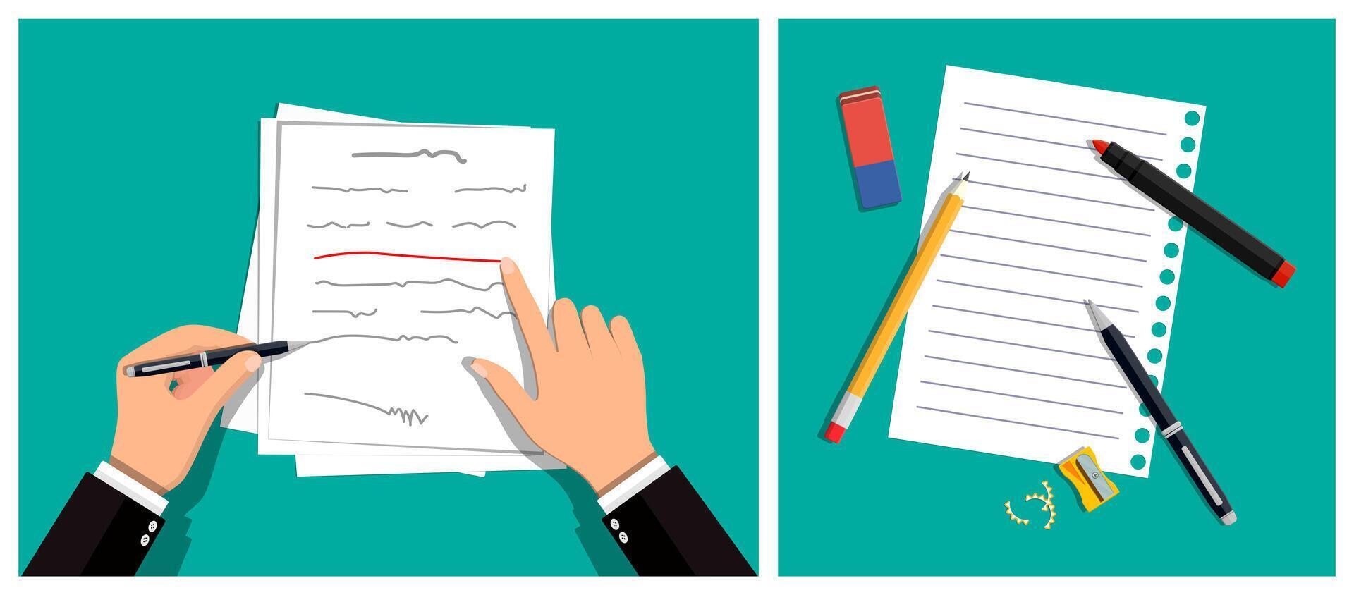 Man making notes on paper document. vector