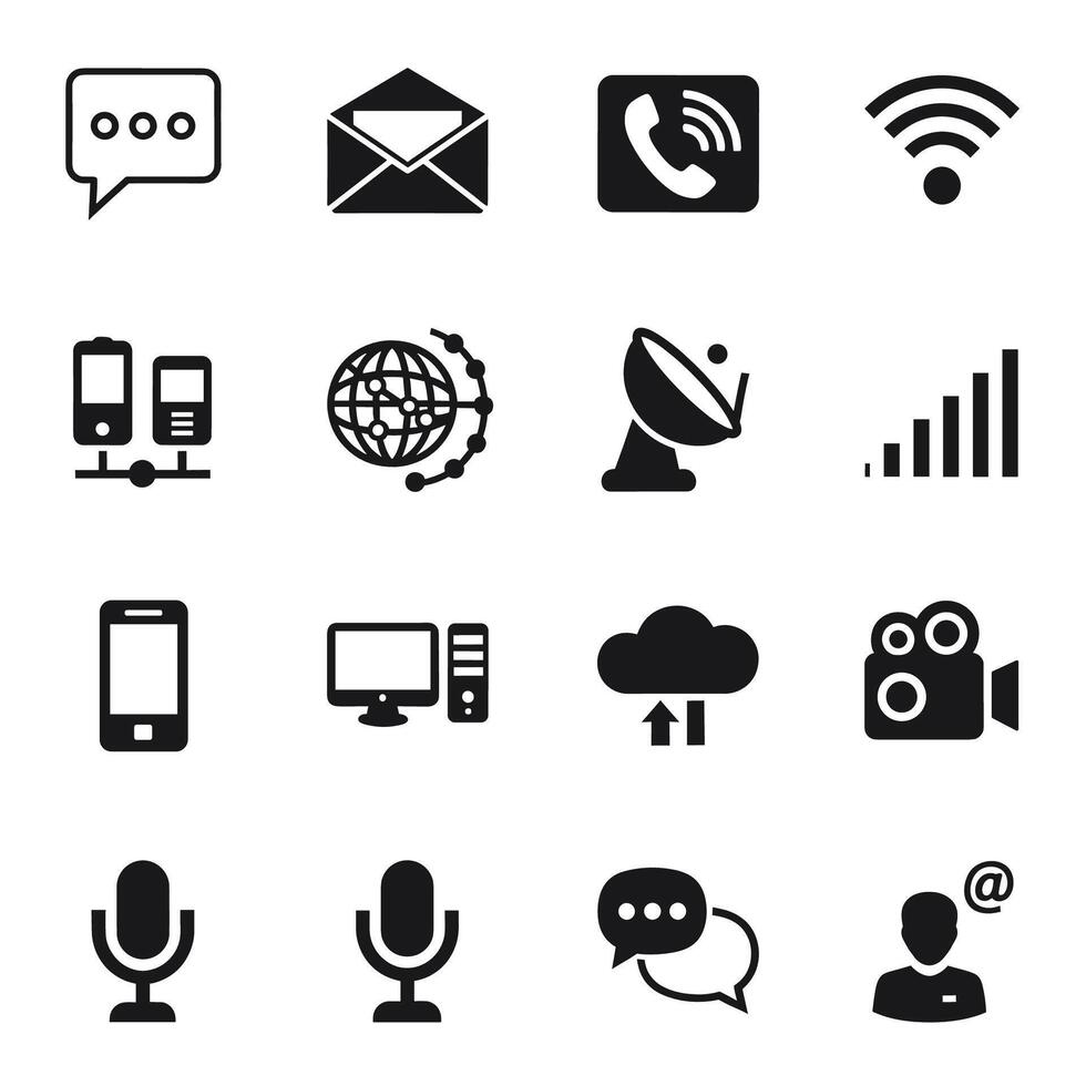 Modern Communication and Technology Icons for Digital and Print Use vector