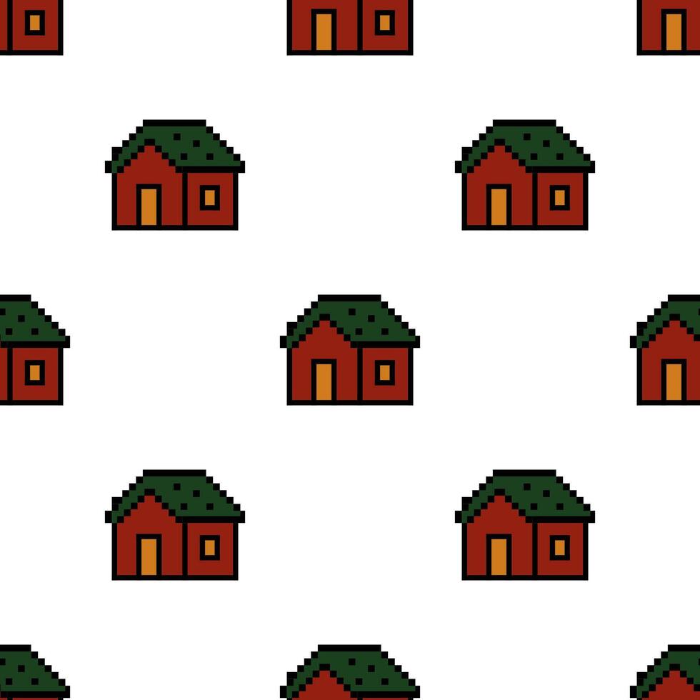 Pixelated houses arranged in a repeating pattern create a charming and nostalgic effect. The houses are depicted with simple, blocky shapes and each feature a small window and door vector