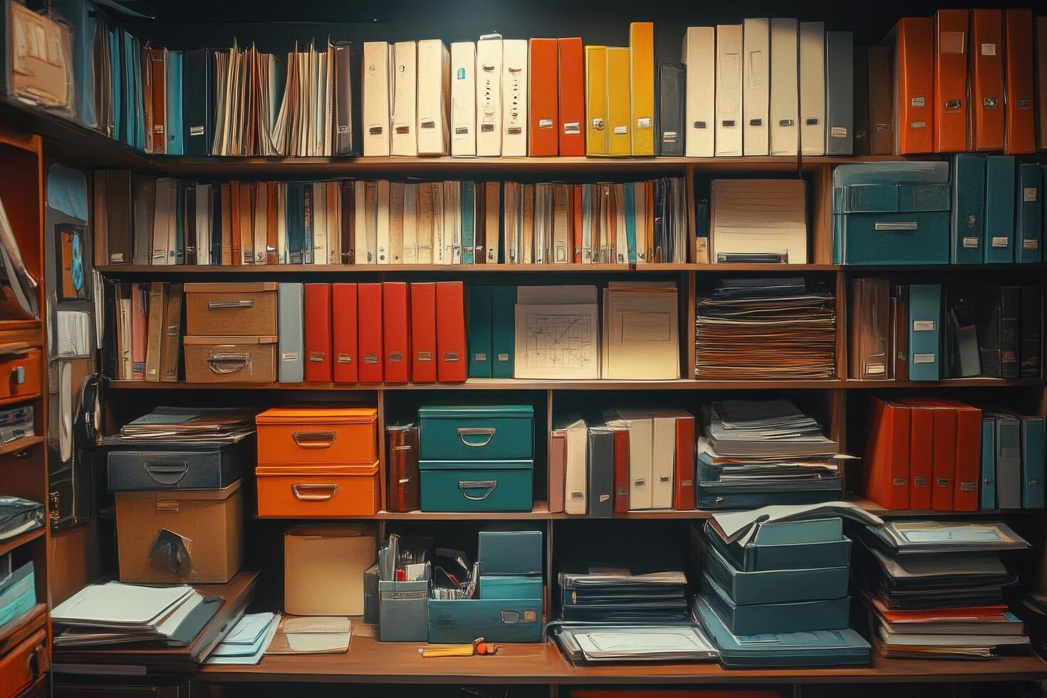 A room with many different colored files and folders photo
